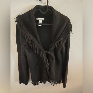 Susan Bristol Size Small Fringed Charcoal Grey Cardigan